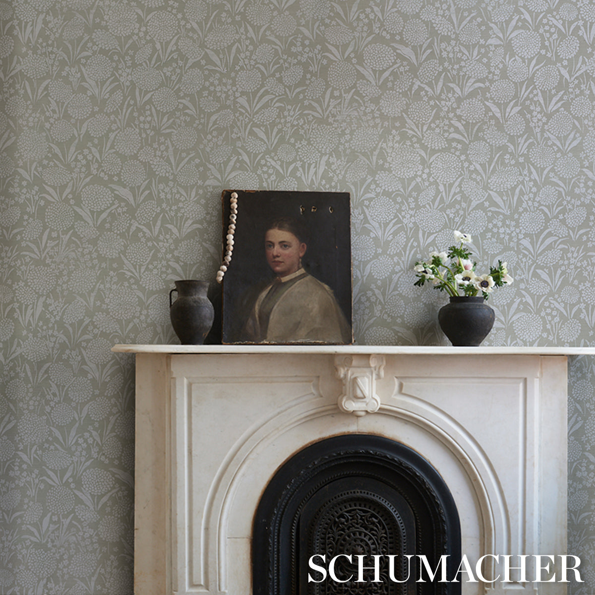 Purchase 5009783 | Chrysanthemum Sisal, Seaglass - Schumacher Wallpaper