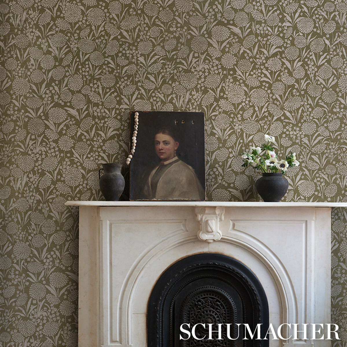 Purchase 5009784 | Chrysanthemum Sisal, Juniper - Schumacher Wallpaper