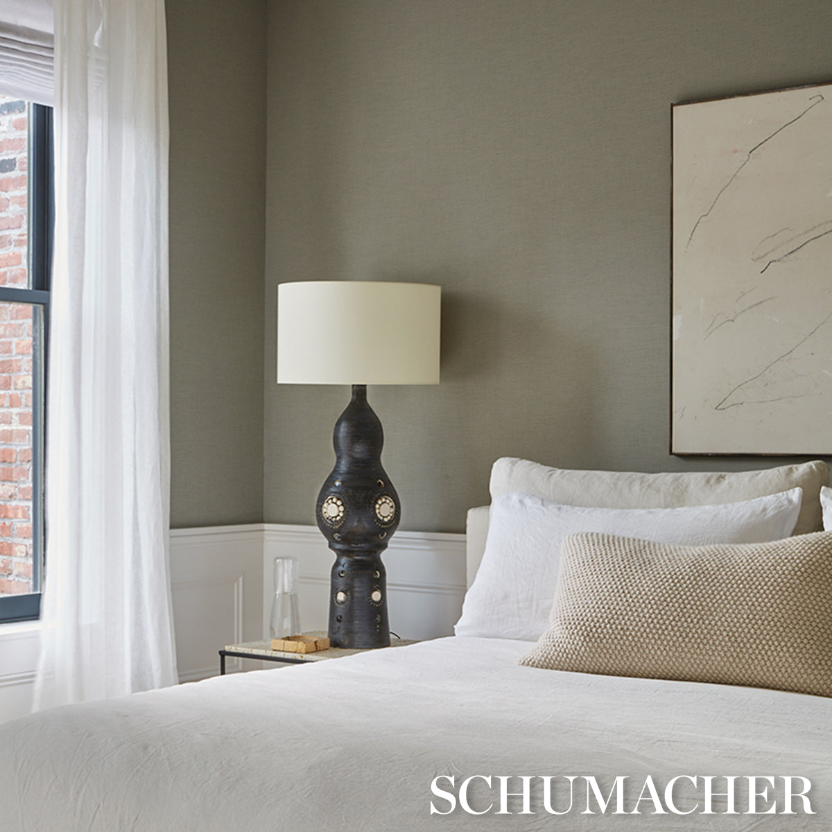 Purchase 5010296 | Tonal Paperweave, Sage - Schumacher Wallpaper