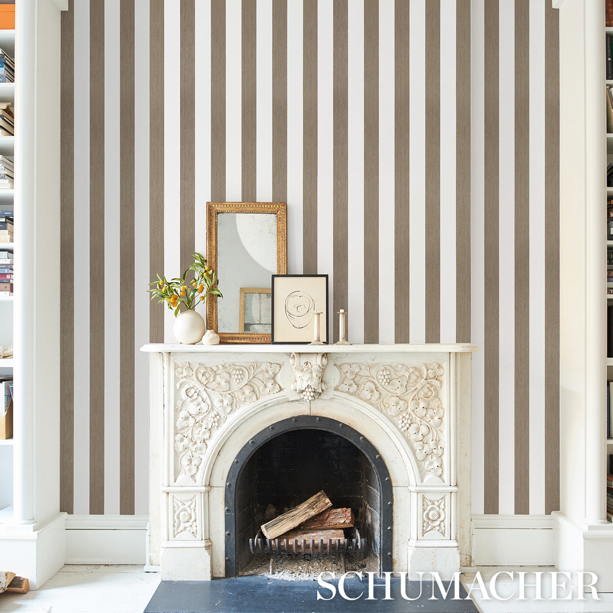 Purchase 5013621 | Edwin Stripe Wide, Mocha - Schumacher Wallpaper