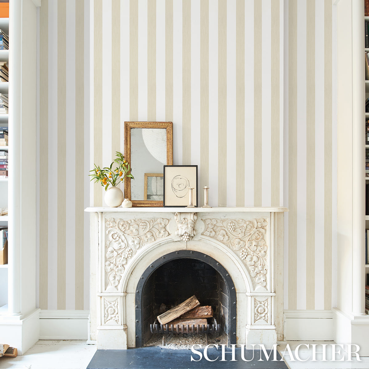 Purchase 5013625 | Edwin Stripe Wide, Straw - Schumacher Wallpaper