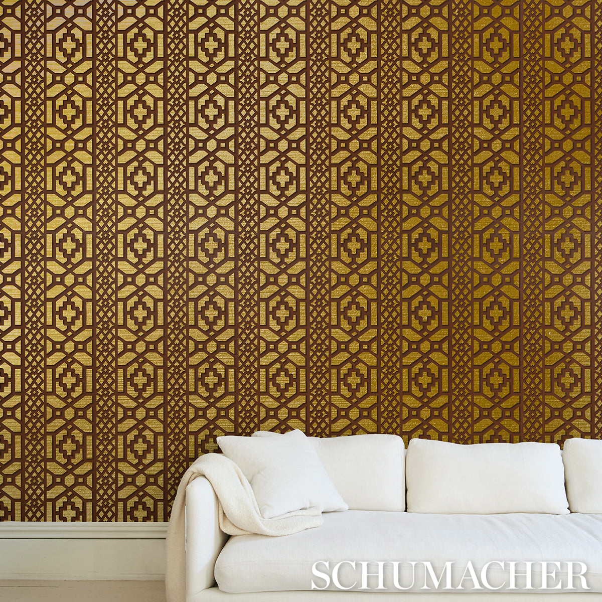 5013640 | Zanzibar Trellis Mylar, Gold Mylar - Schumacher Wallpaper