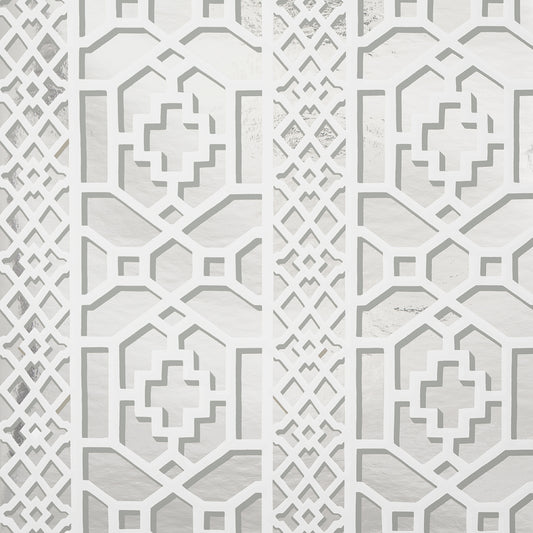 Purchase 5013641 | Zanzibar Trellis Mylar, Silver Mylar - Schumacher Wallpaper