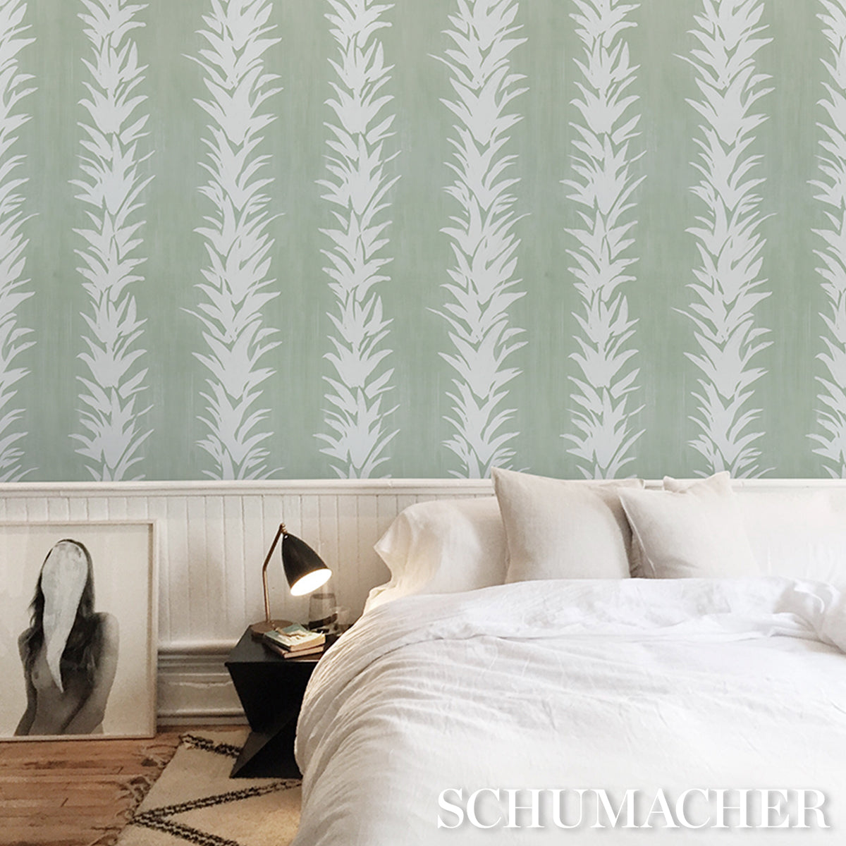 Purchase 5013666 | White Lotus, Cool Green - Schumacher Wallpaper