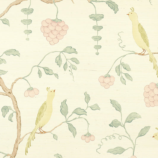 Purchase 5013700 | Wisteria Sisal, Teal & Soft Pink - Schumacher Wallpaper