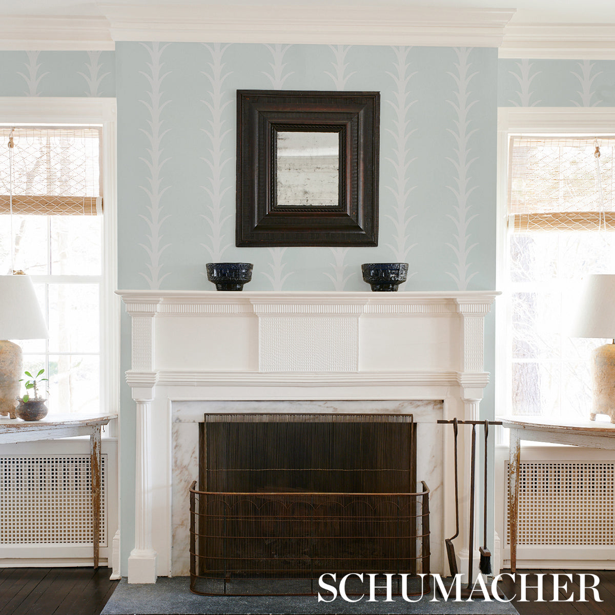 Purchase 5014770 | Acanthus Stripe, Ivory On Mineral - Schumacher Wallpaper