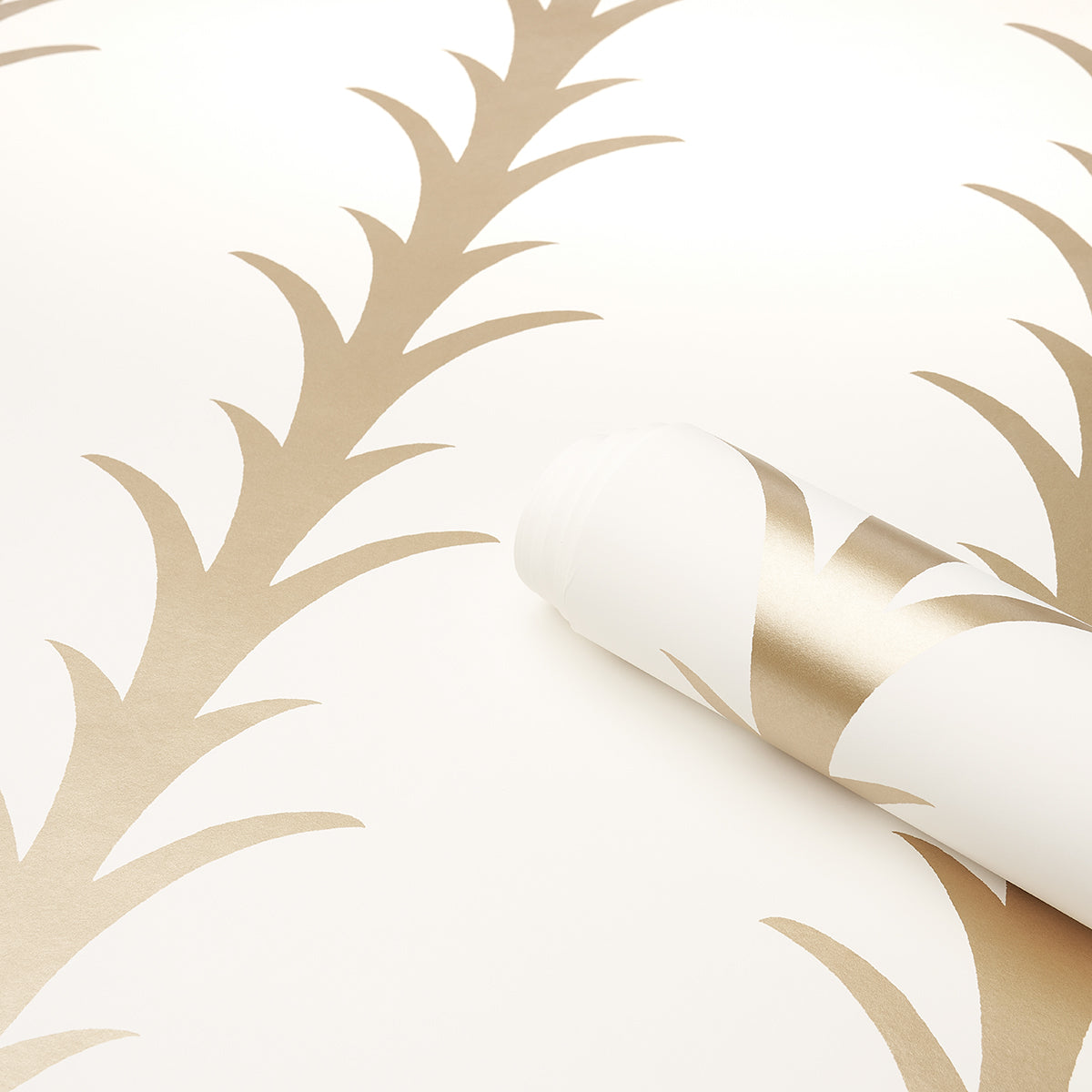 Purchase 5014772 | Acanthus Stripe, Gold On Ivory - Schumacher Wallpaper