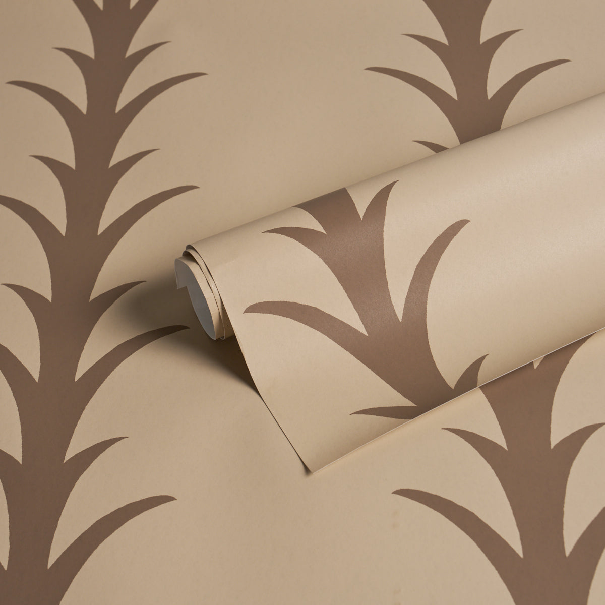 Purchase 5014774 | Acanthus Stripe, Brown On Beige - Schumacher Wallpaper