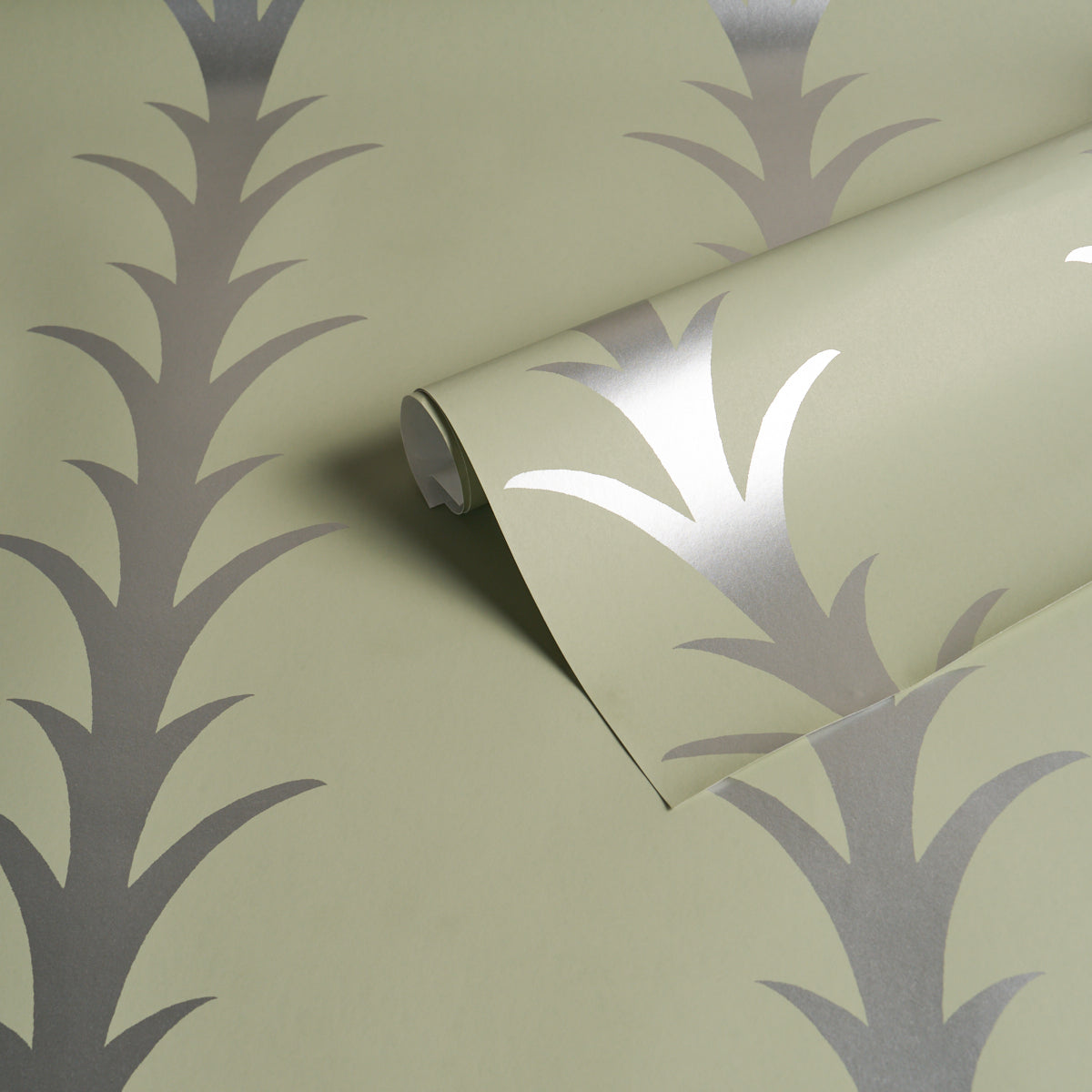 Purchase 5014776 | Acanthus Stripe, Metallic On Sage - Schumacher Wallpaper