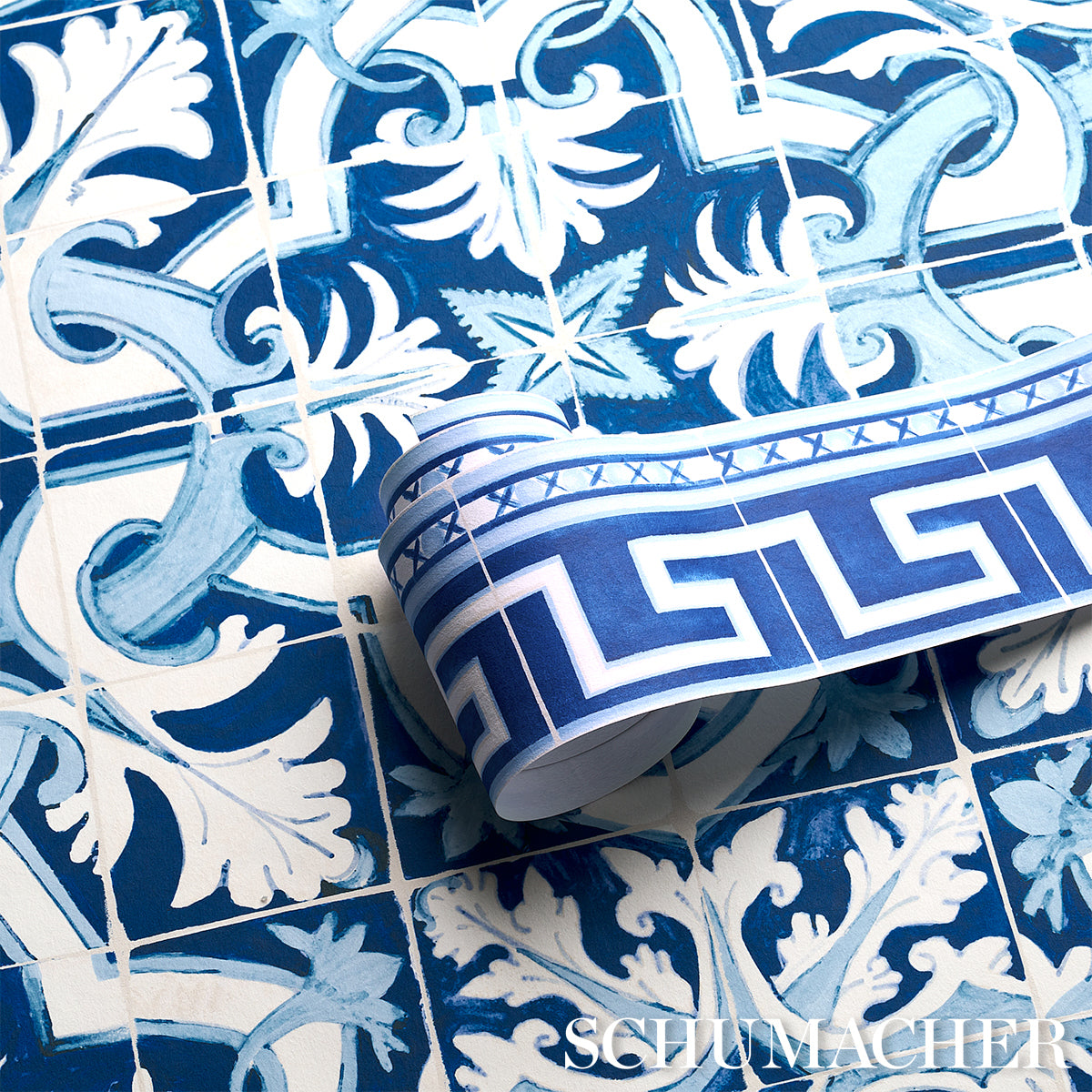 Purchase 5015130 | Azulejos Border, Azure - Schumacher Wallpaper