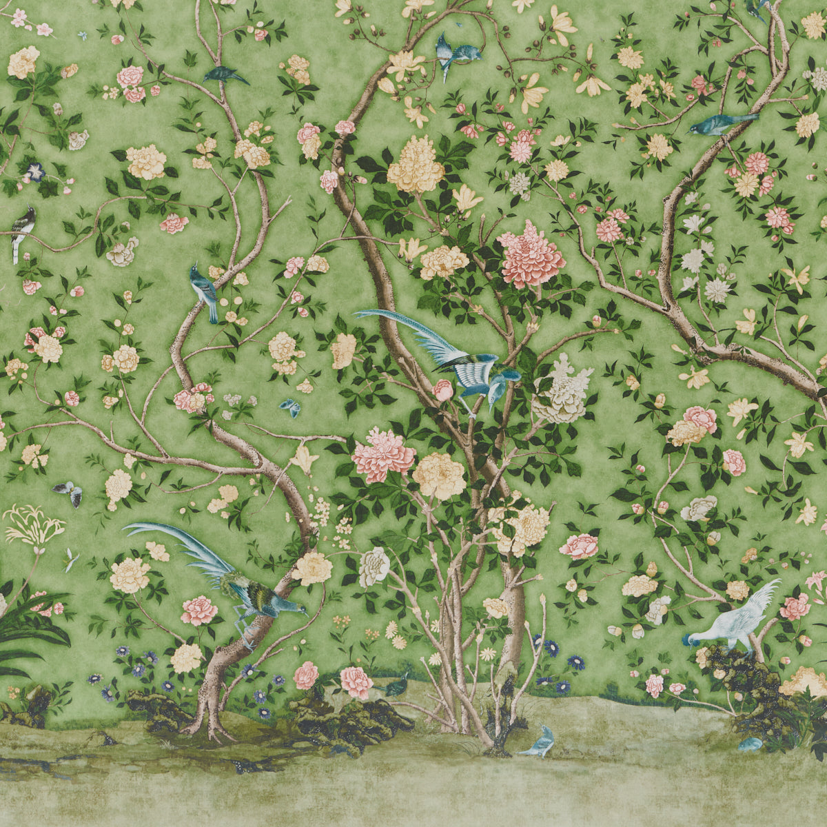 Purchase 5015153 | Les Oiseaux Panel Set, Apple Green - Schumacher Wallpaper