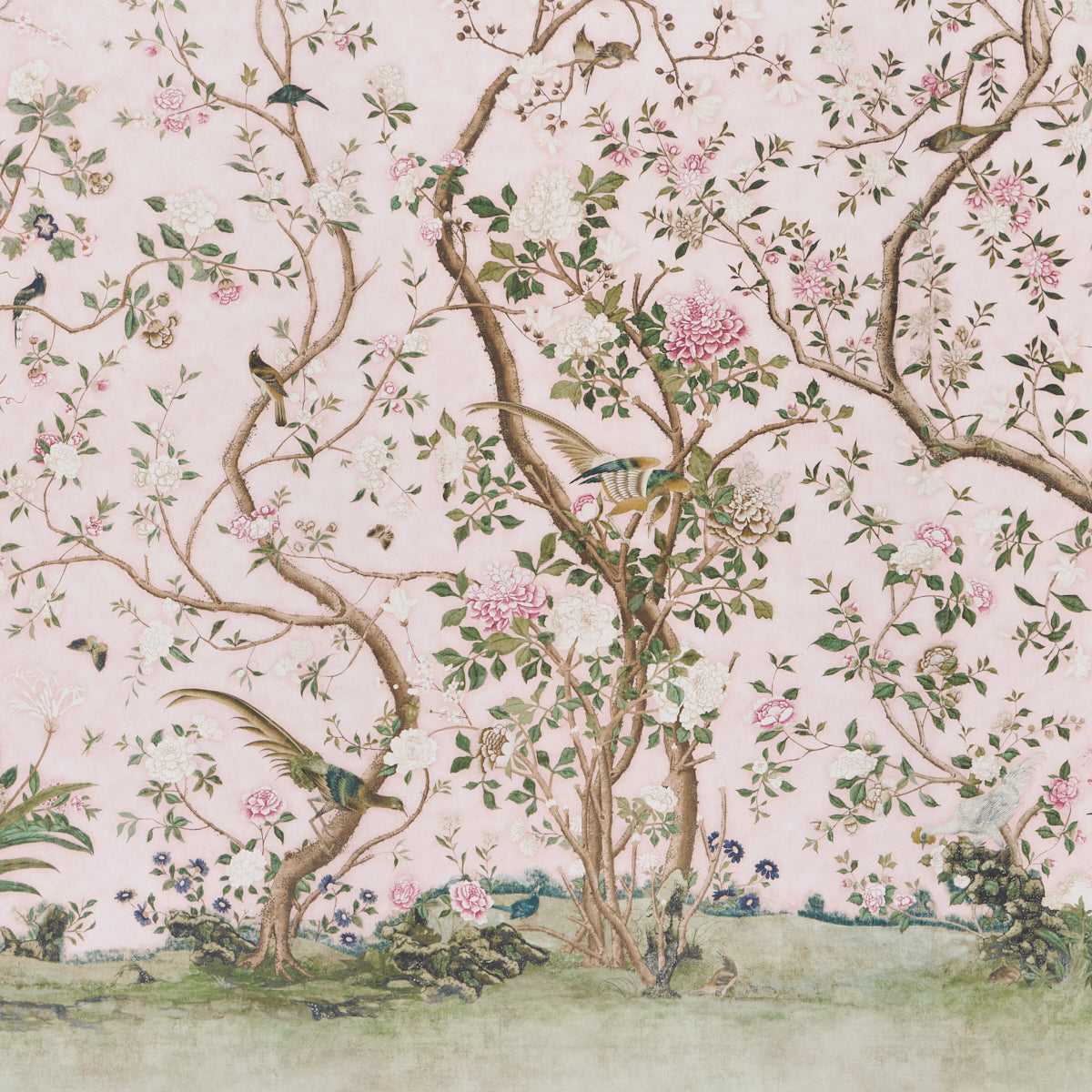 Purchase 5015154 | Les Oiseaux Panel Set, Blush - Schumacher Wallpaper