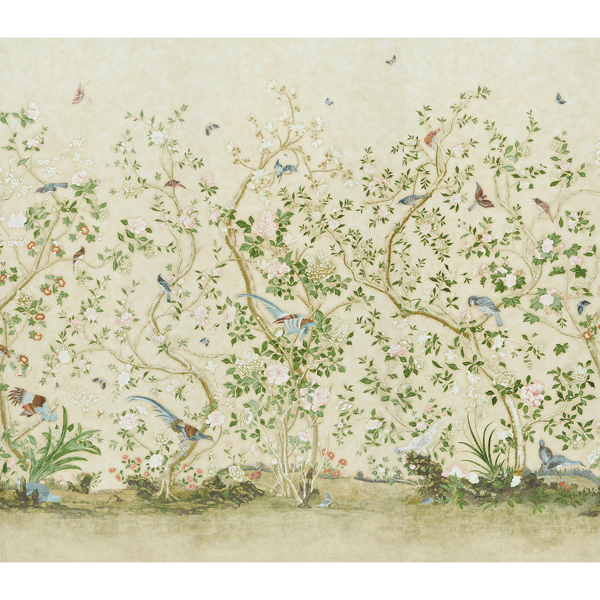 Purchase 5015155 | Les Oiseaux Panel Set, Parchment - Schumacher Wallpaper