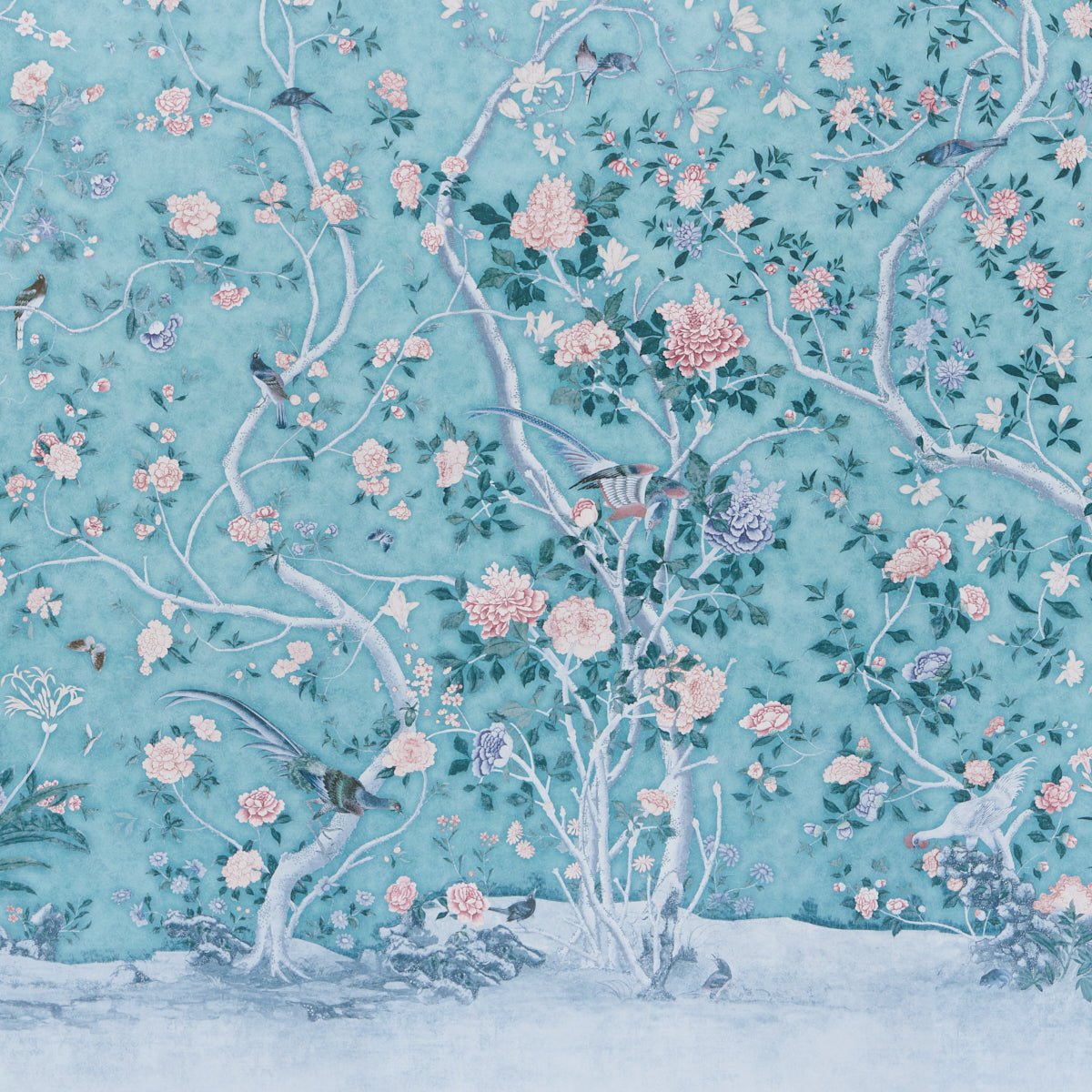 Purchase 5015156 | Les Oiseaux Panel Set, Blue Turquoise - Schumacher Wallpaper