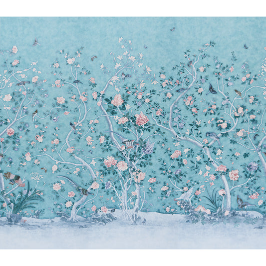 Purchase 5015156 | Les Oiseaux Panel Set, Blue Turquoise - Schumacher Wallpaper