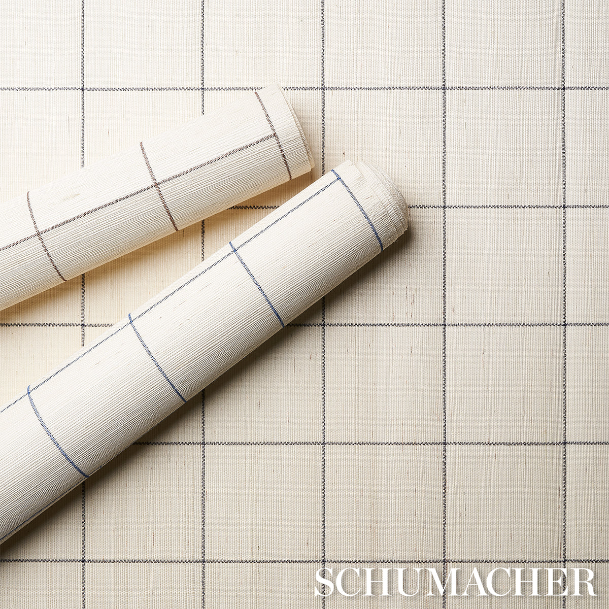 5015200 | Windowpane Embroidered Sisal, Navy - Schumacher Wallpaper