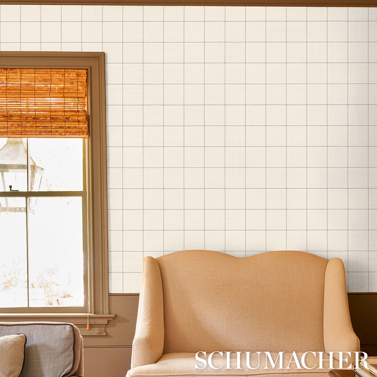 Purchase 5015200 | Windowpane Embroidered Sisal, Navy - Schumacher Wallpaper