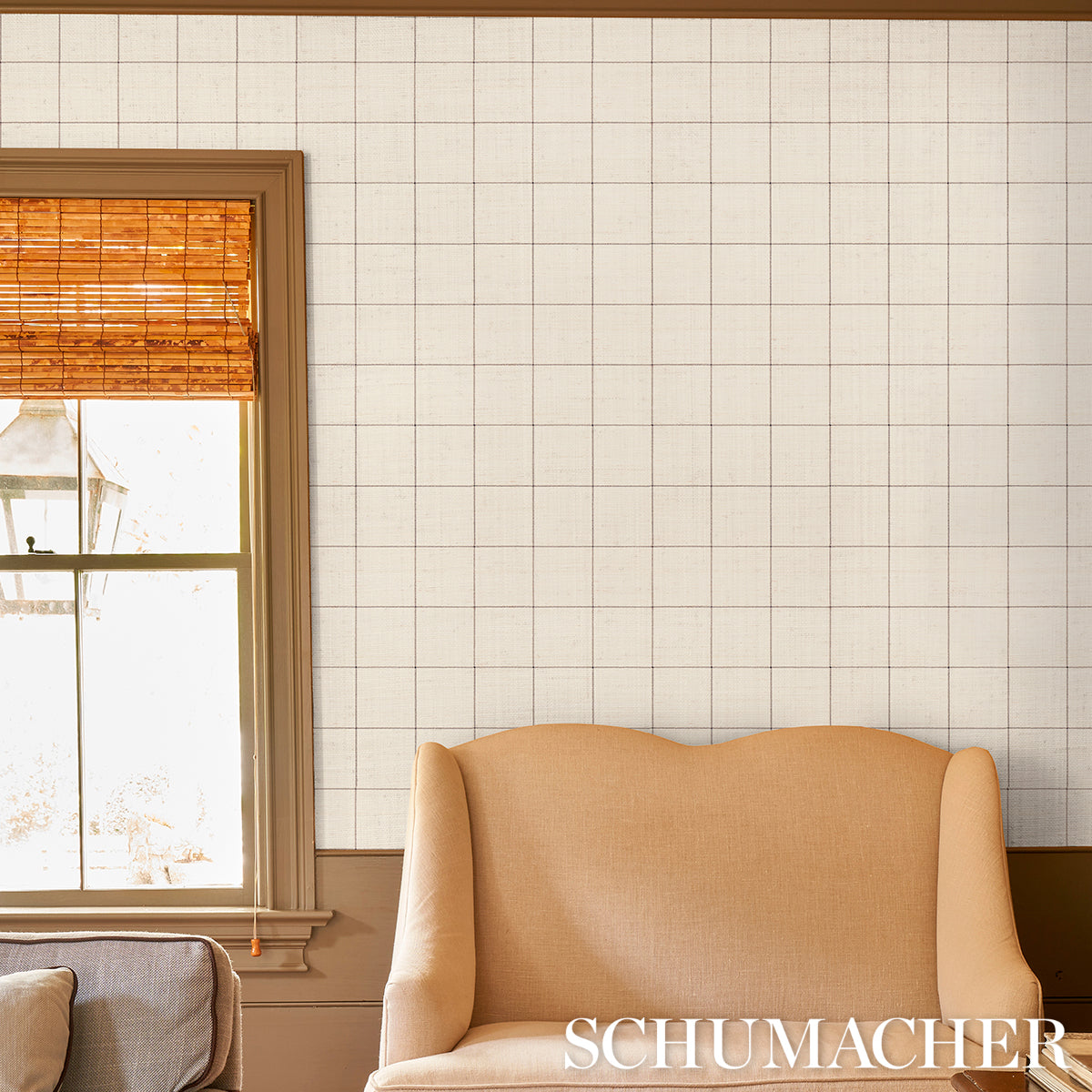 Purchase 5015202 | Windowpane Embroidered Sisal, Charcoal - Schumacher Wallpaper