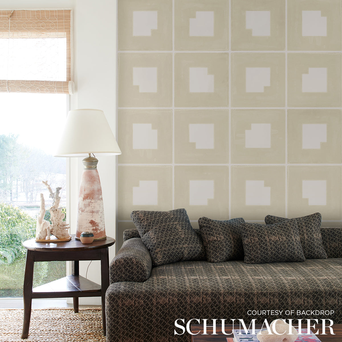 Purchase 5015290 | Palindrome, Sand - Schumacher Wallpaper