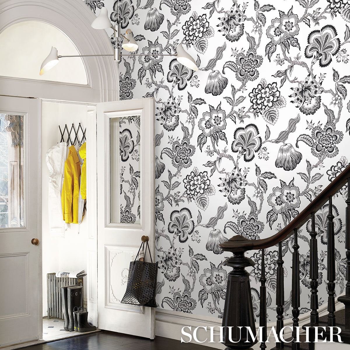 Purchase 5015323 | Hothouse Flowers Silhouette, Black And White - Schumacher Wallpaper