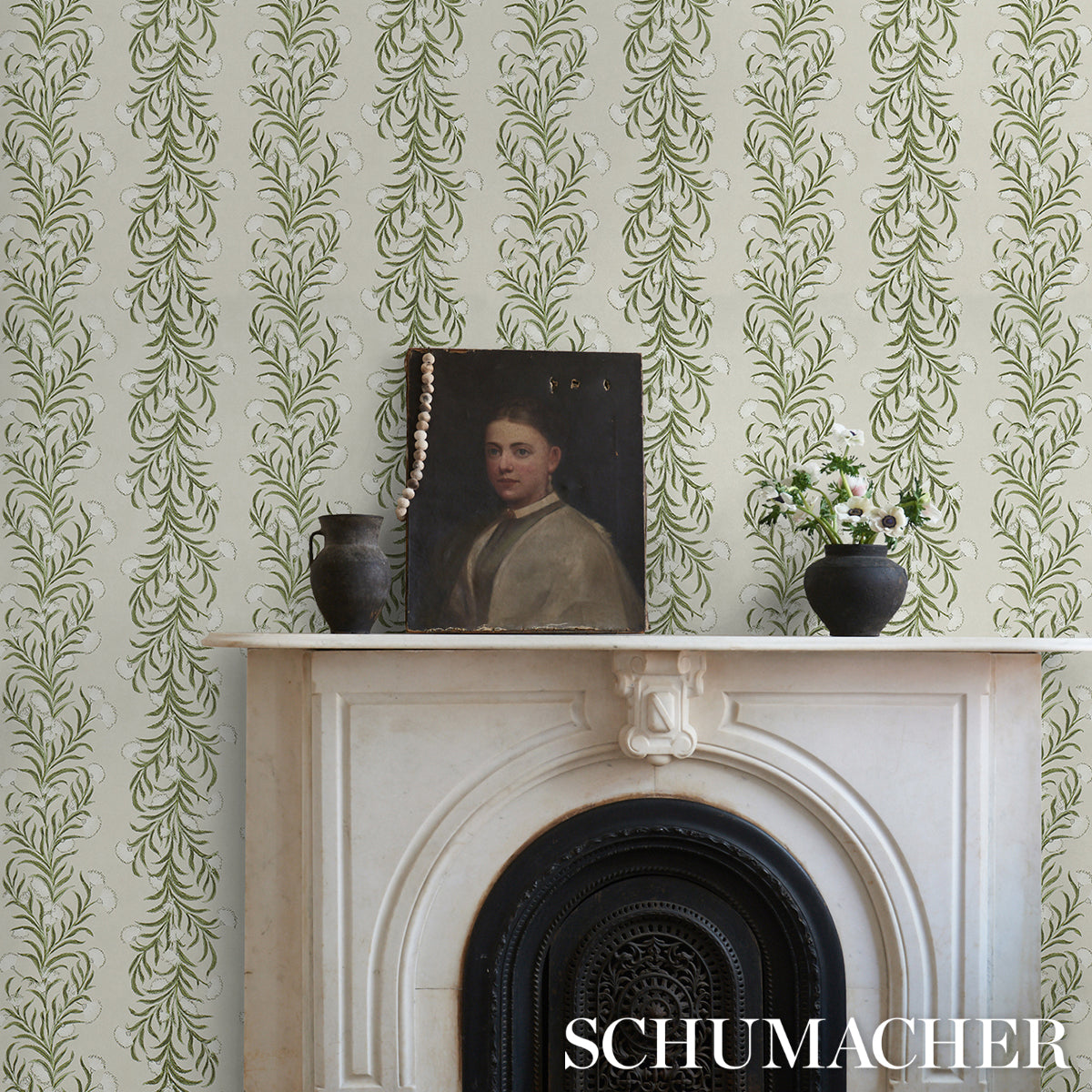 Purchase 5015362 | Tasmanian Mimosa, Ivory & Green - Schumacher Wallpaper