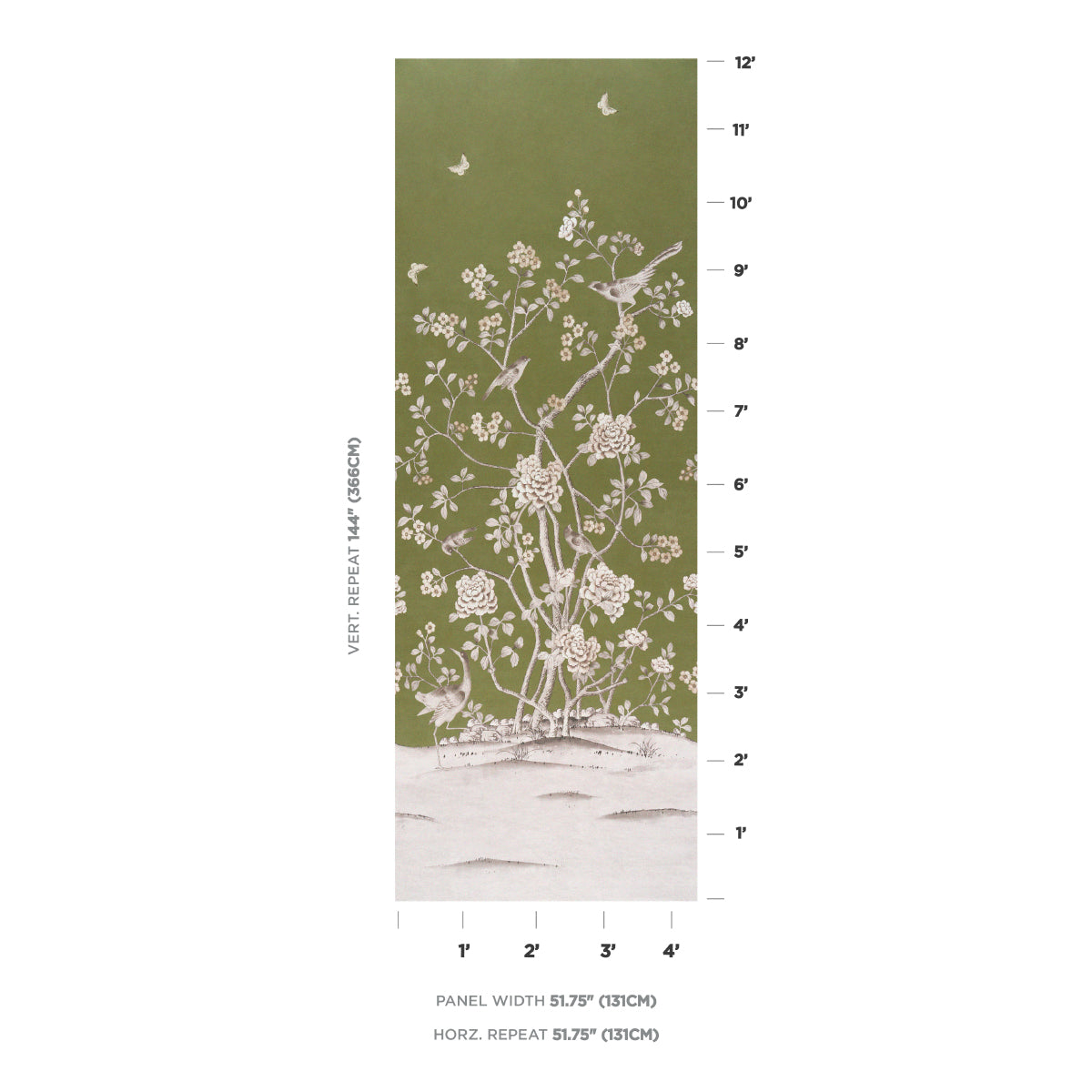 Purchase 5015442 | Chinois Palais Panel, Olive - Schumacher Wallpaper