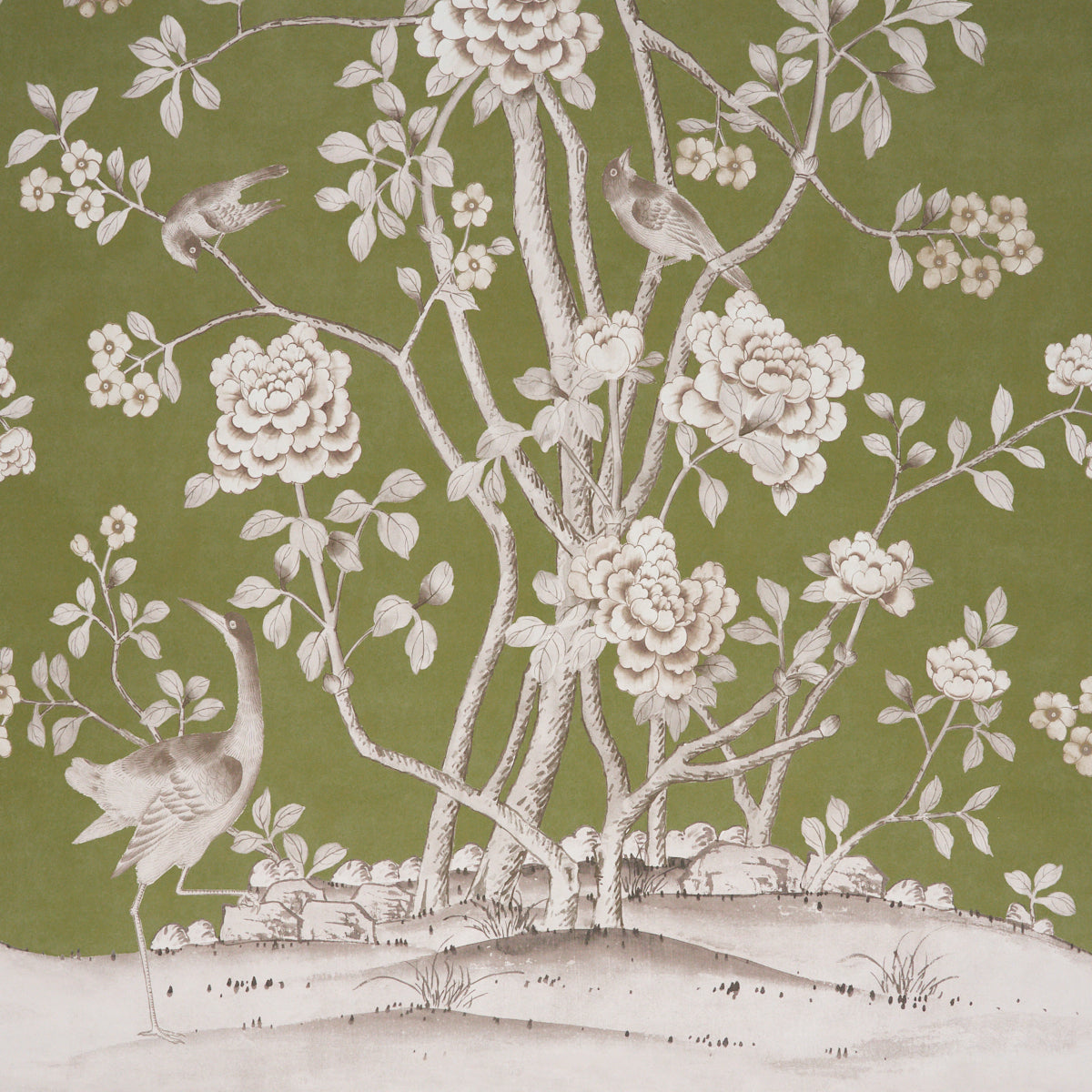 Purchase 5015442 | Chinois Palais Panel, Olive - Schumacher Wallpaper