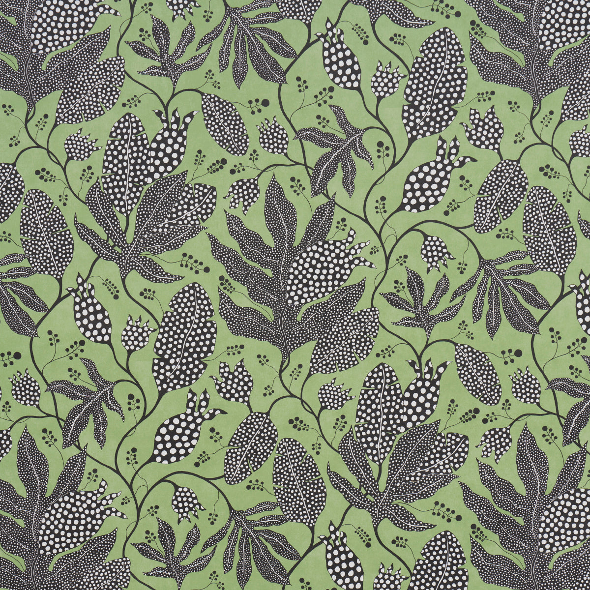 Purchase 5015460 | Polka Dot Jungle, Black & Green - Schumacher Wallpaper