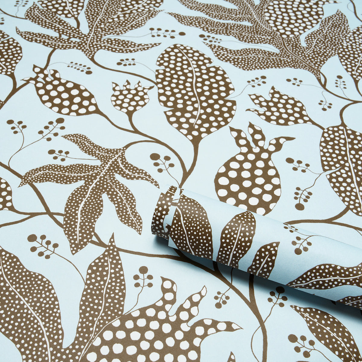 Purchase 5015461 | Polka Dot Jungle, Brown & Sky - Schumacher Wallpaper