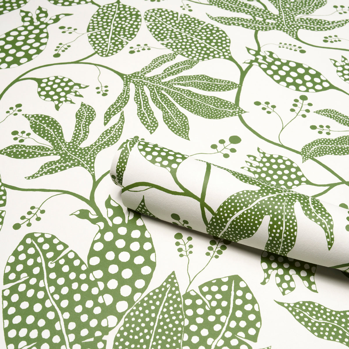 Purchase 5015463 | Polka Dot Jungle, Green & Ivory - Schumacher Wallpaper