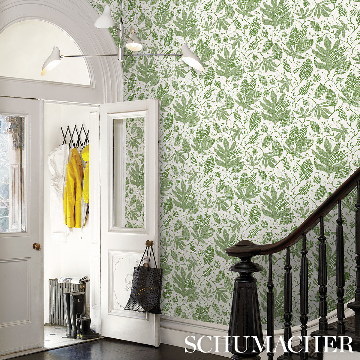 Purchase 5015463 | Polka Dot Jungle, Green & Ivory - Schumacher Wallpaper