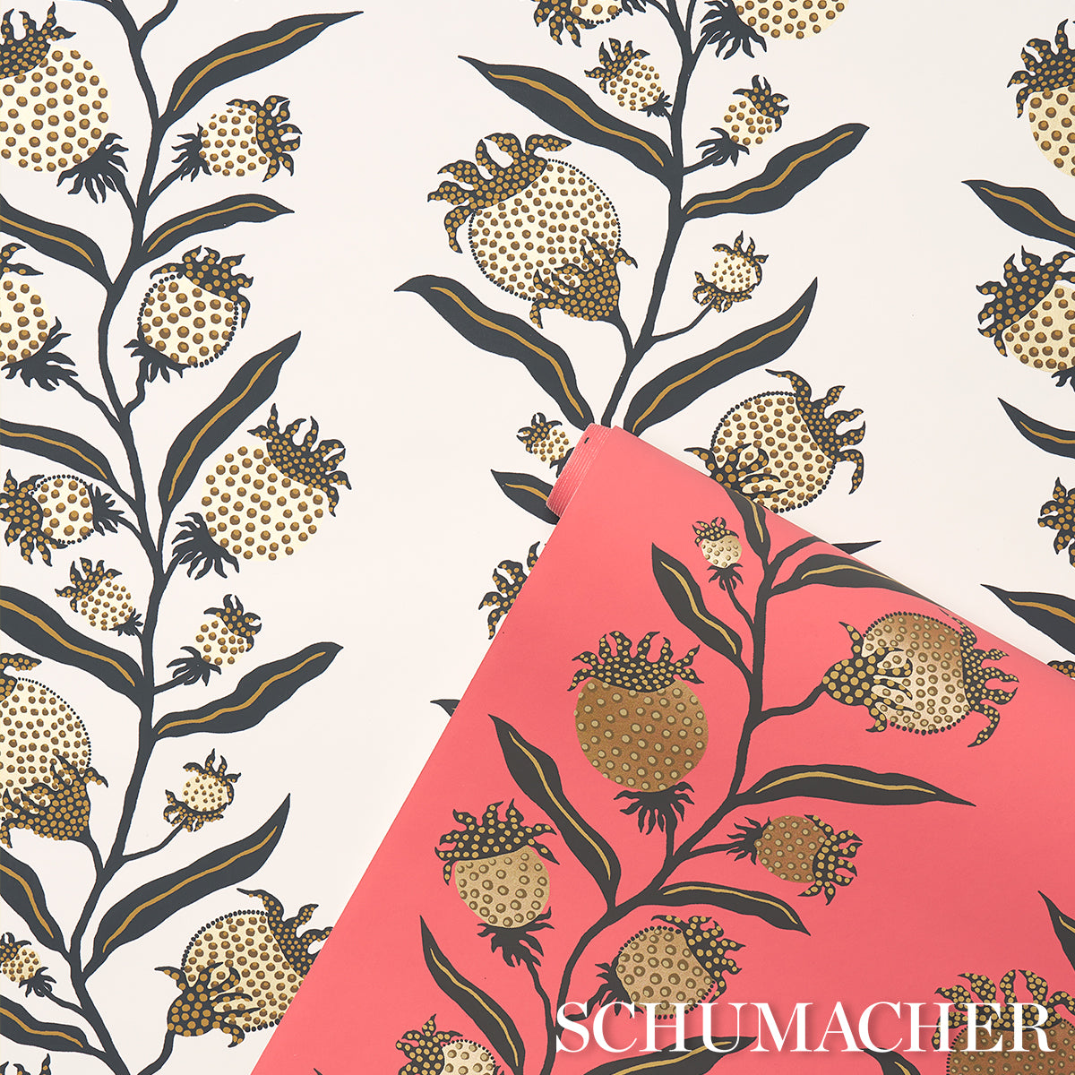 Purchase 5015480 | Thistle Vine, Red & Gold - Schumacher Wallpaper