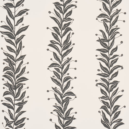 Purchase 5015490 | Tendril Stripe, Black & Cream - Schumacher Wallpaper