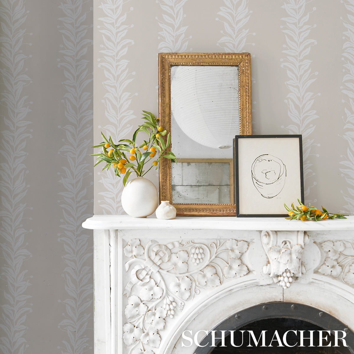 Purchase 5015491 | Tendril Stripe, Natural - Schumacher Wallpaper