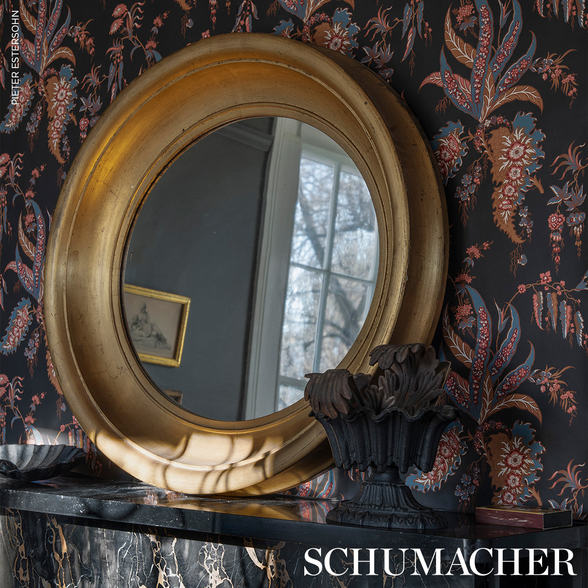 Purchase 5015502 | Apolline Botanical, Rouge & Noir - Schumacher Wallpaper