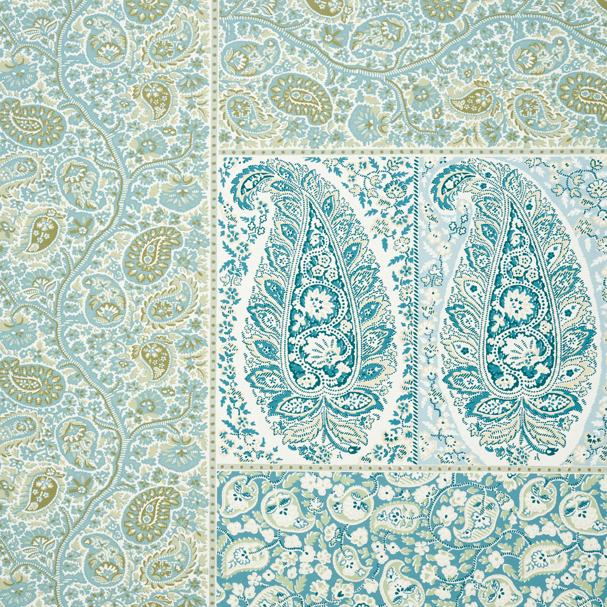Purchase 5015510 | Colmery Paisley Panel Set, Peacock - Schumacher Wallpaper