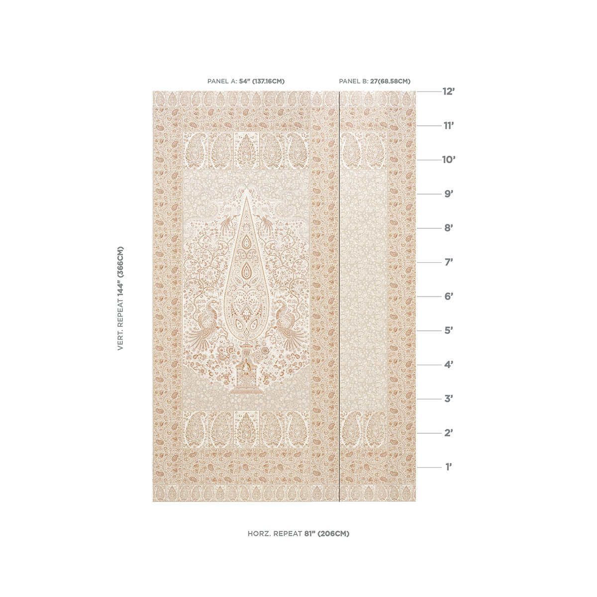 Purchase 5015511 | Colmery Paisley Panel Set, Parchment - Schumacher Wallpaper