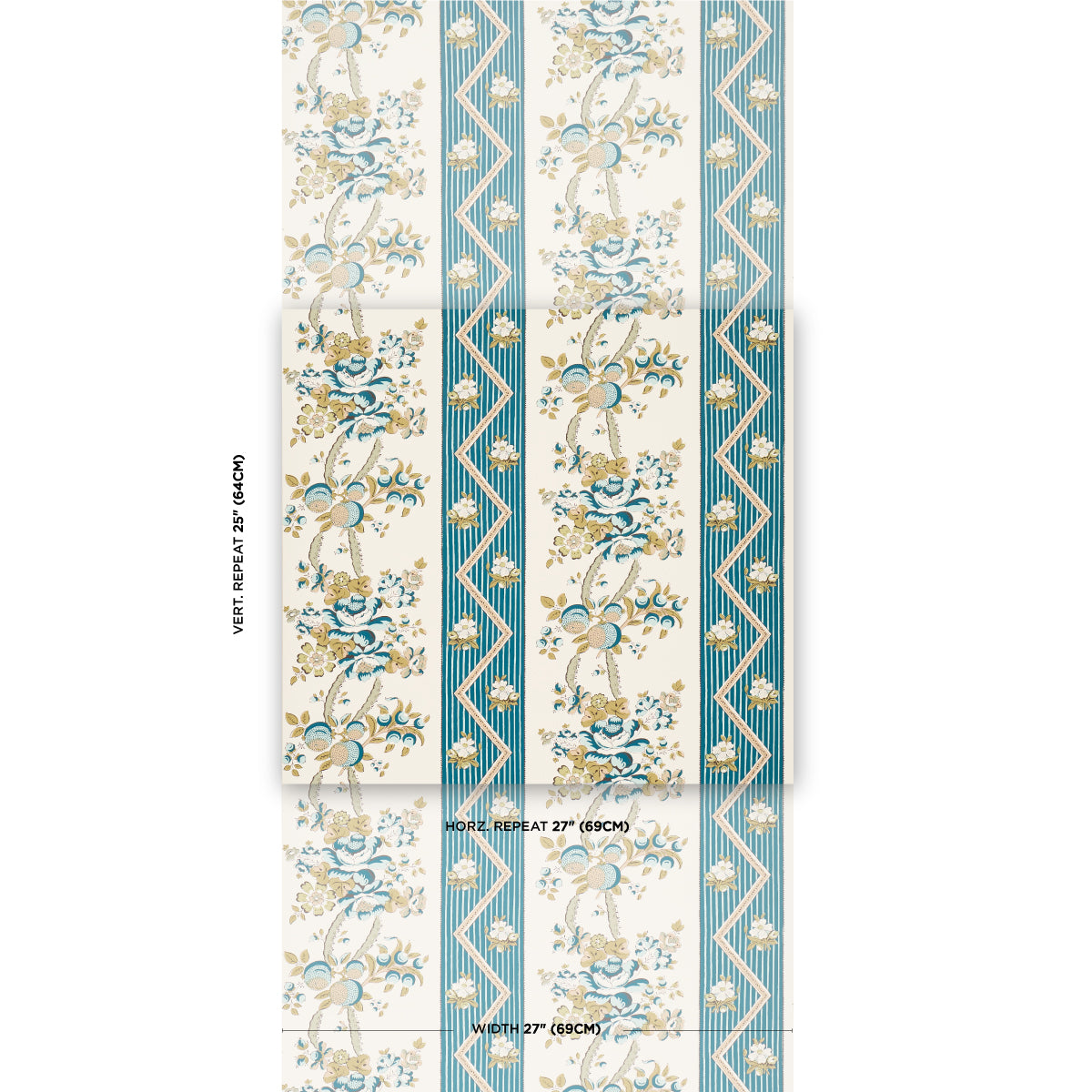 Purchase 5015540 | Sylvain Floral Stripe, Teal - Schumacher Wallpaper