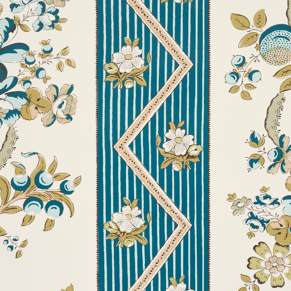 Purchase 5015540 | Sylvain Floral Stripe, Teal - Schumacher Wallpaper