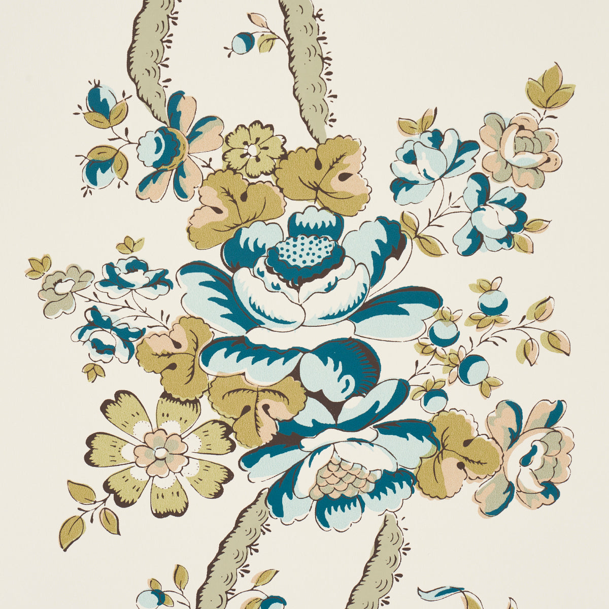 Purchase 5015540 | Sylvain Floral Stripe, Teal - Schumacher Wallpaper