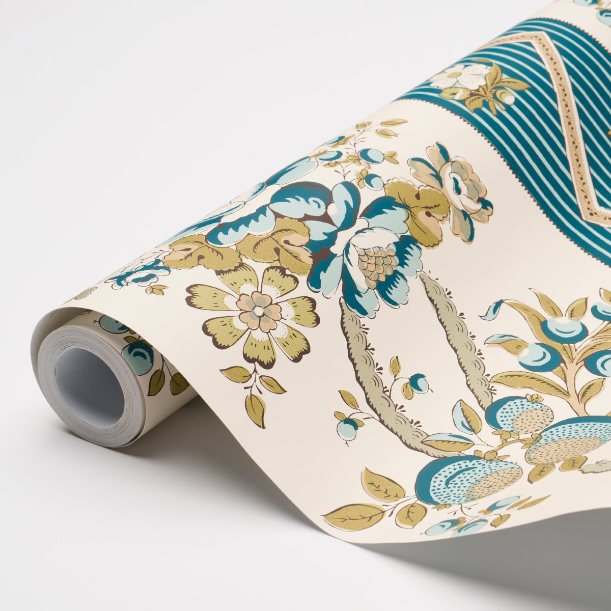 Purchase 5015540 | Sylvain Floral Stripe, Teal - Schumacher Wallpaper