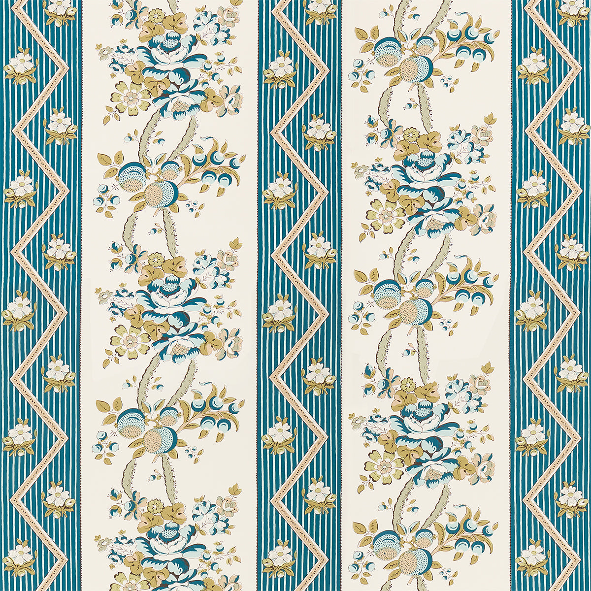 Purchase 5015540 | Sylvain Floral Stripe, Teal - Schumacher Wallpaper