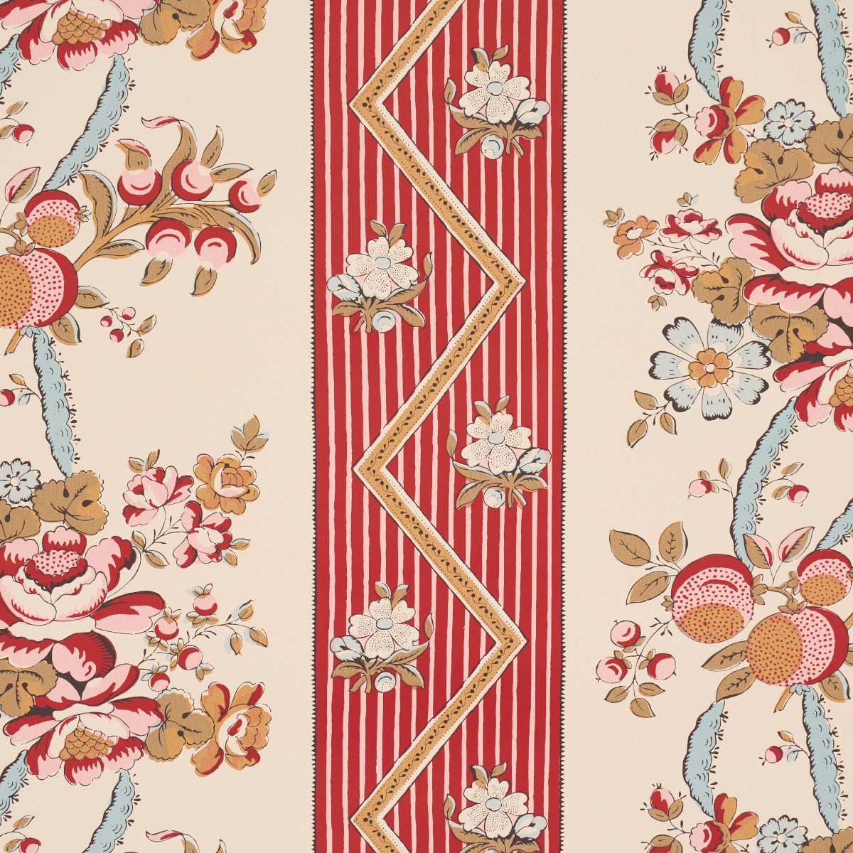 Purchase 5015541 | Sylvain Floral Stripe, Rouge - Schumacher Wallpaper