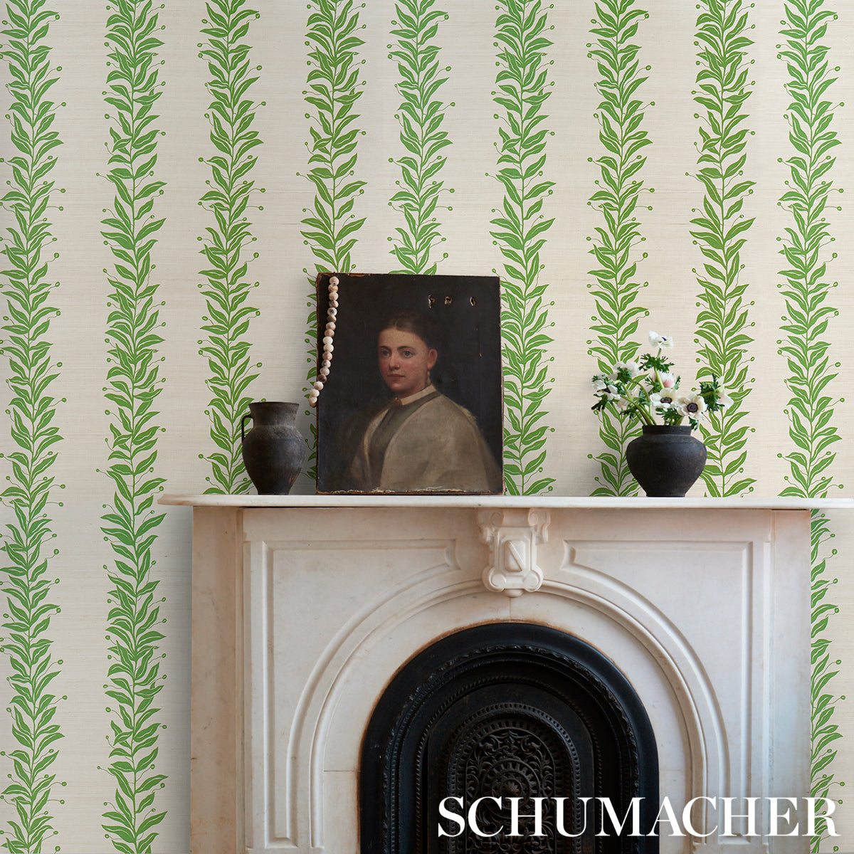 Purchase 5015560 | Tendril Stripe Sisal, Olive - Schumacher Wallpaper