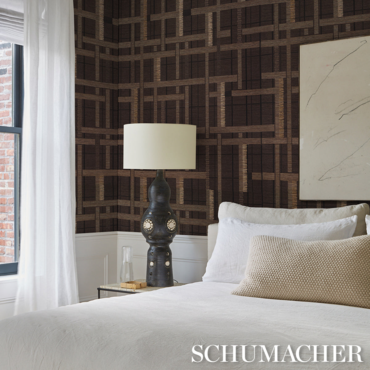 Purchase 5015722 | Axel Plaid Wallcovering, Saddle Brown - Schumacher Wallpaper