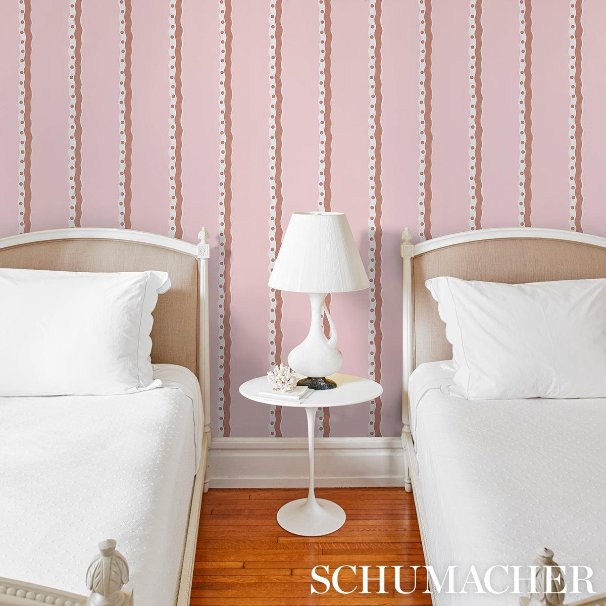 Purchase 5015741 | Rousseau Stripe, Cocoa & Blush - Schumacher Wallpaper