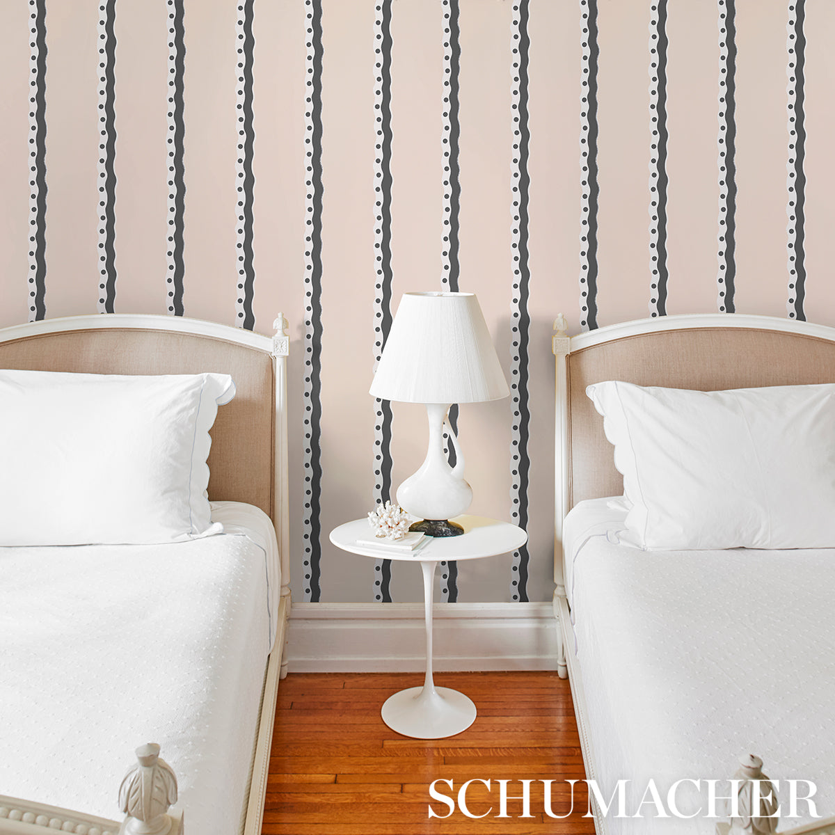 Purchase 5015742 | Rousseau Stripe, Noir & Cream - Schumacher Wallpaper