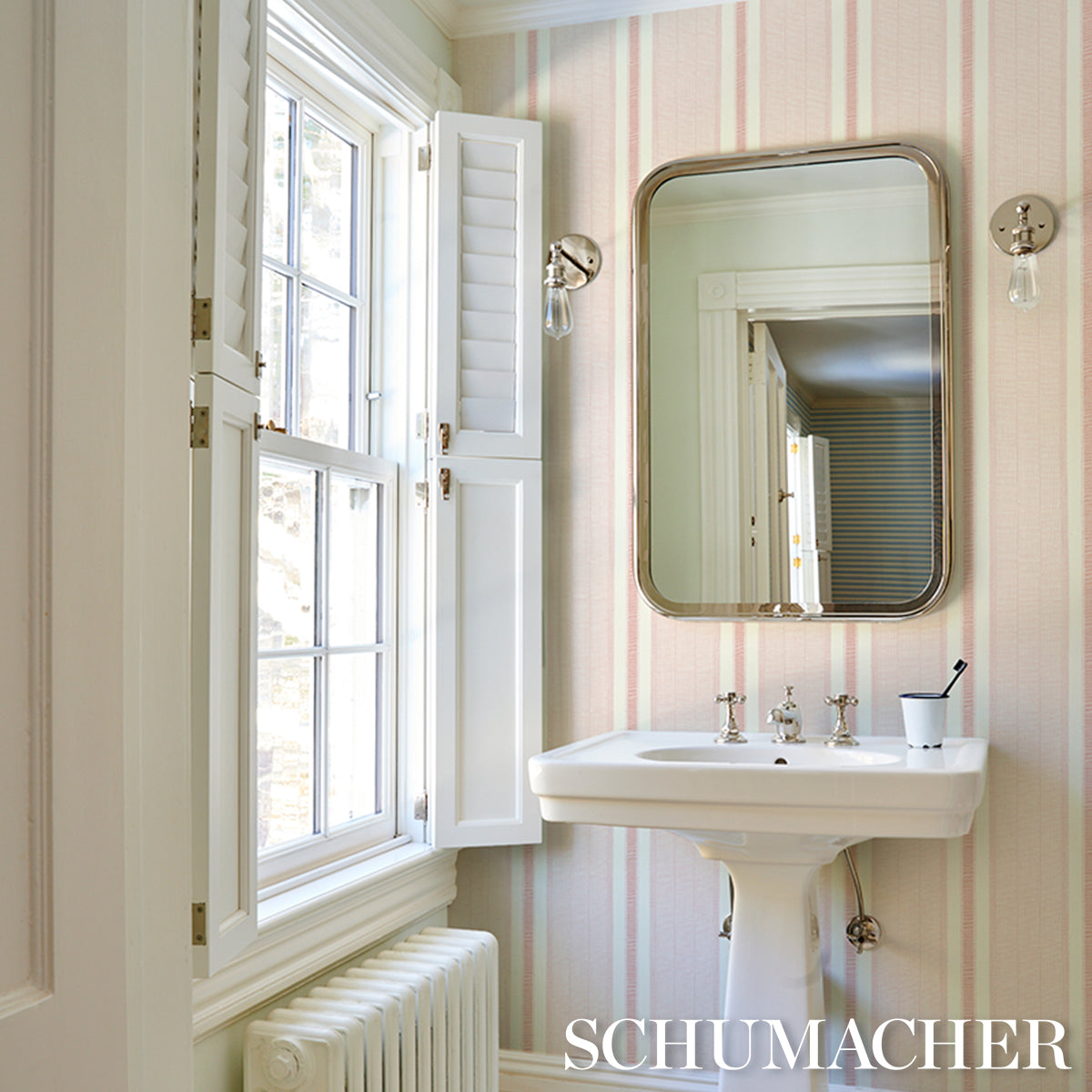 Purchase 5015803 | Ipala Stripe Vinyl, Blush - Schumacher Wallpaper