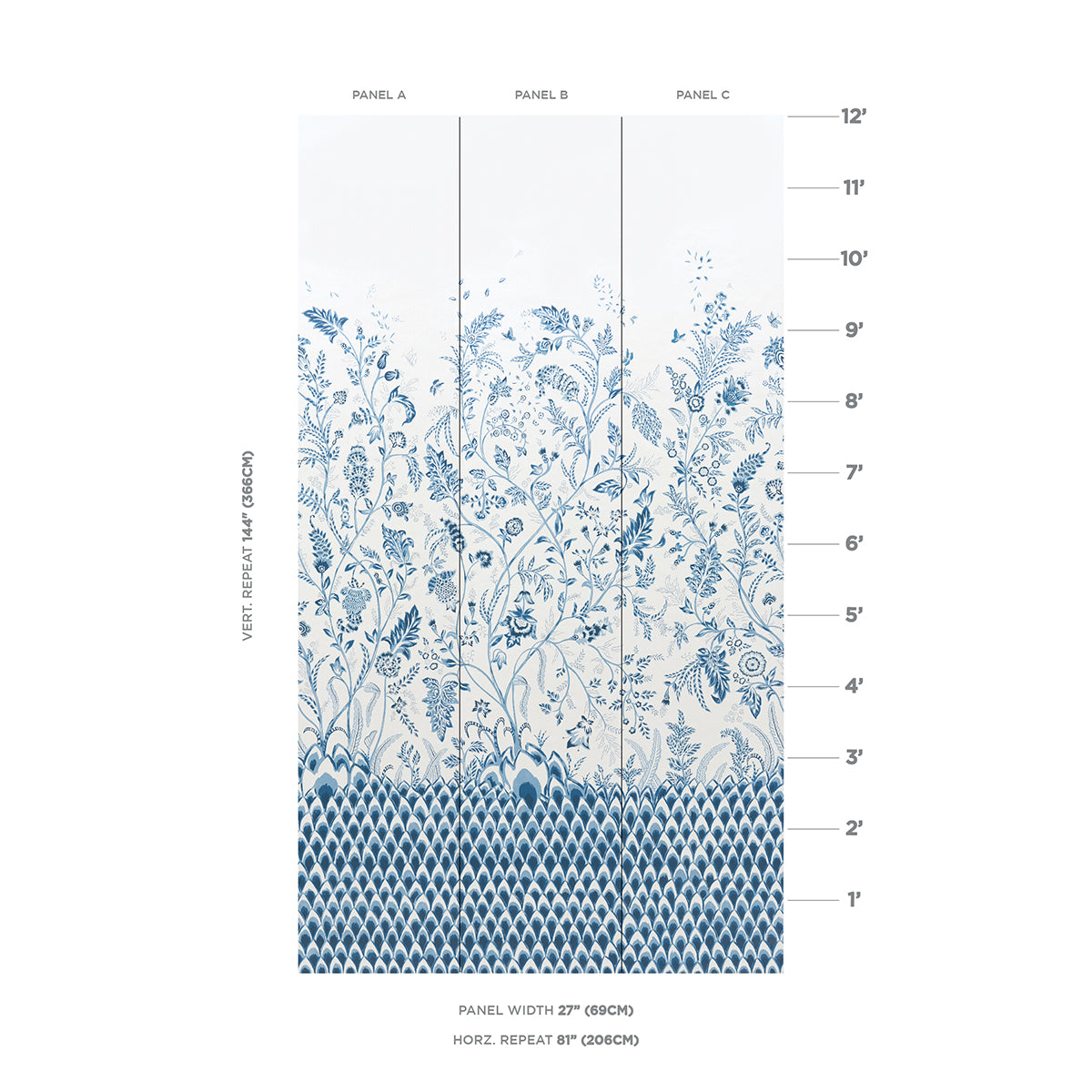 Purchase 5015820 | Chinoiserie Grande Panel Set, Indigo - Schumacher Wallpaper