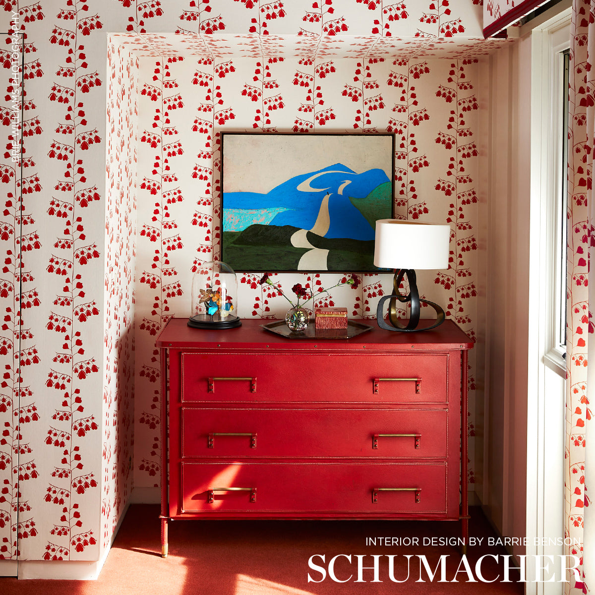 Purchase 5015861 | Bleeding Hearts, Red - Schumacher Wallpaper